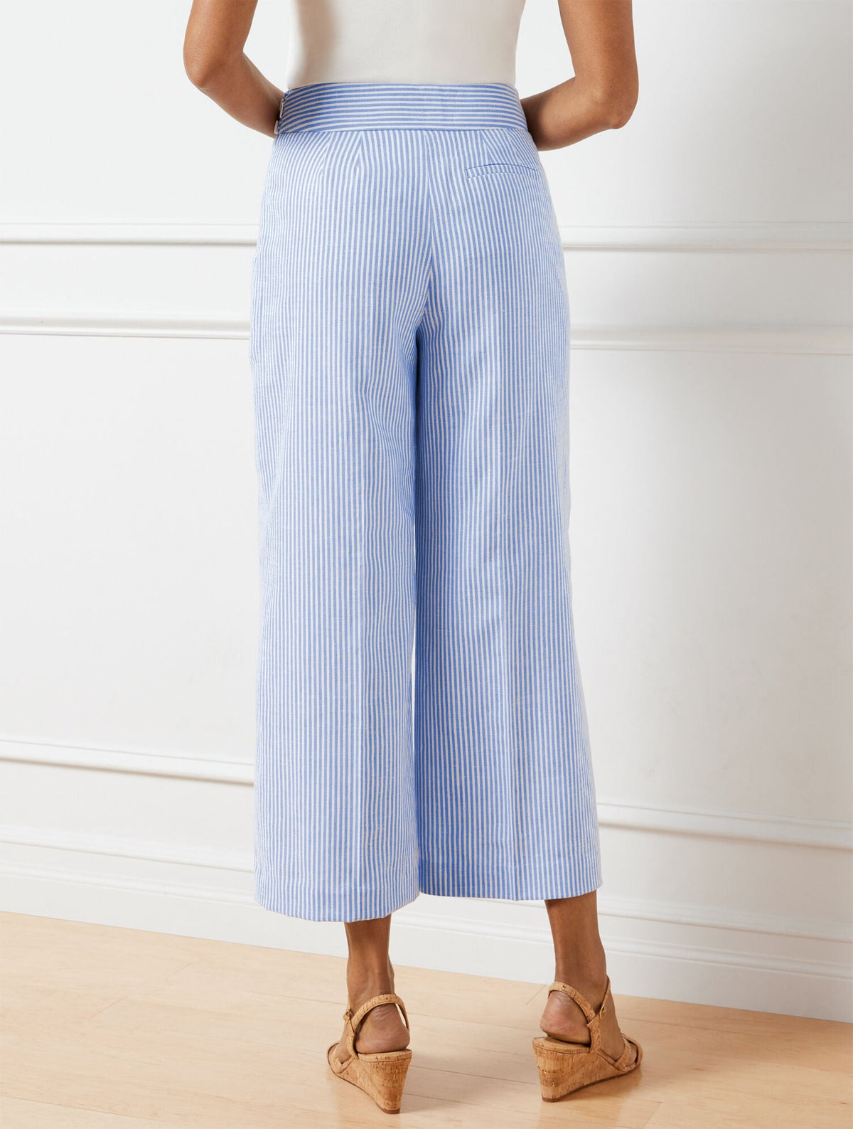 Talbots LINEN BLEND WIDE LEG CROP PANTS - SUNSET STRIPE