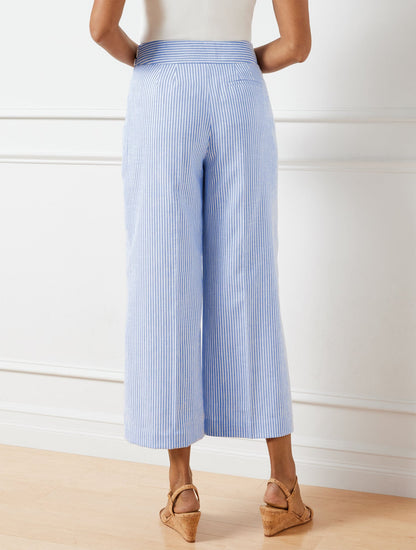 Talbots LINEN BLEND WIDE LEG CROP PANTS - SUNSET STRIPE