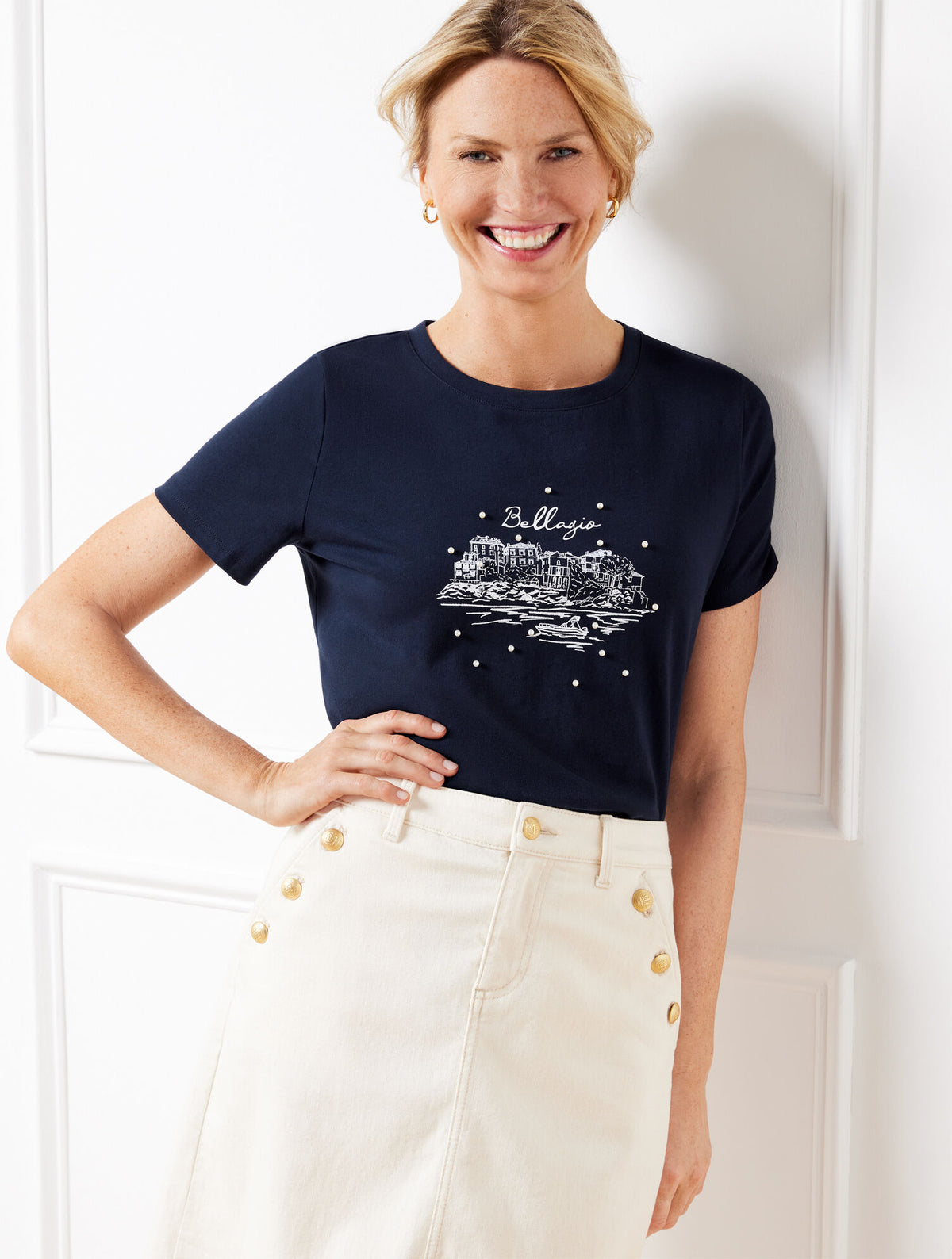 Talbots PEARL EMBELLISHED CREWNECK TEE