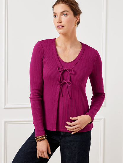 Talbots RIBBED TIE FRONT CARDIGAN