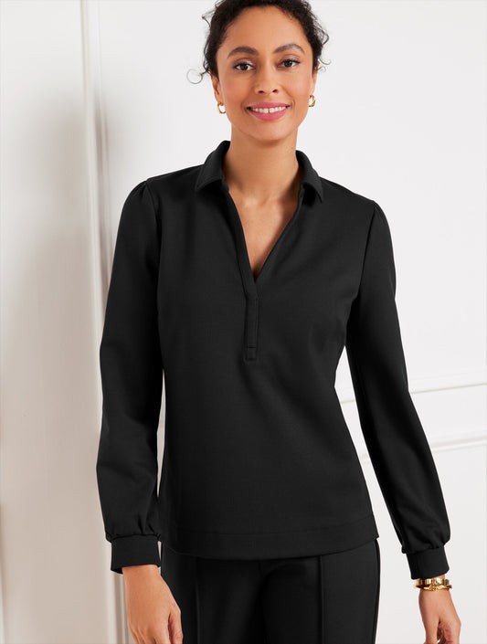 Talbots PASSPORT PONTE JOHNNY COLLAR PULLOVER