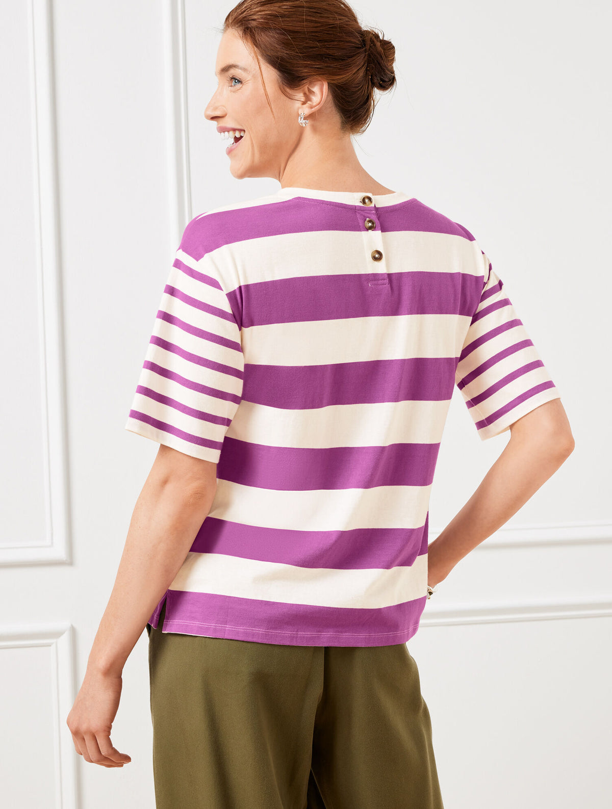 Talbots BOXY CREWNECK TEE - MIXED STRIPE