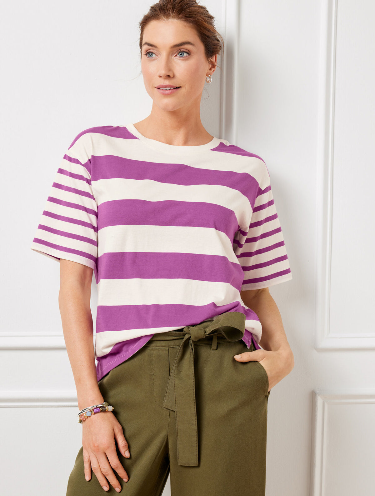 Talbots BOXY CREWNECK TEE - MIXED STRIPE
