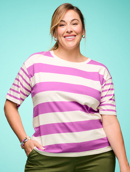 Talbots BOXY CREWNECK TEE - MIXED STRIPE