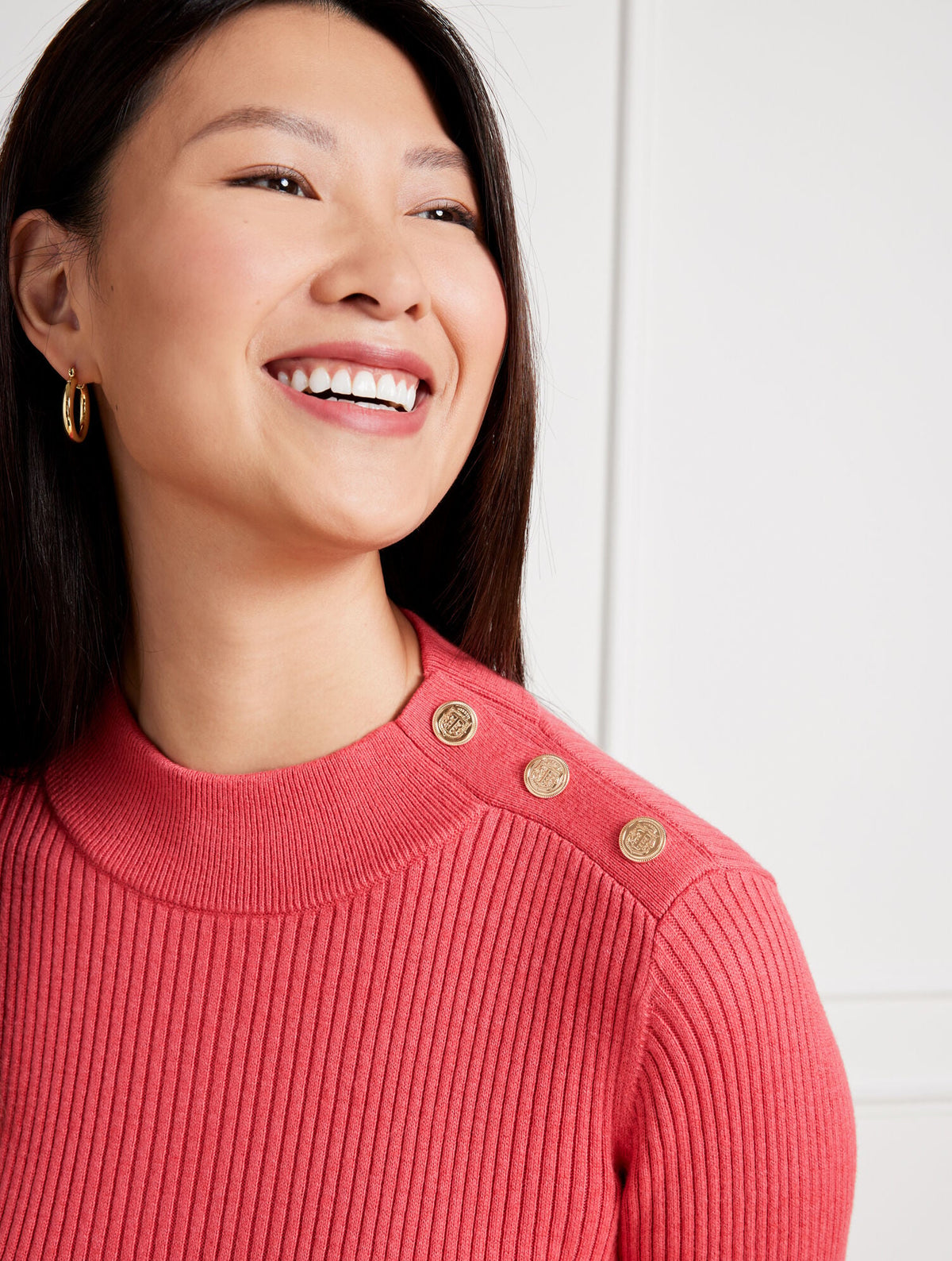 Talbots BUTTON MOCKNECK RIBBED SHIFT DRESS