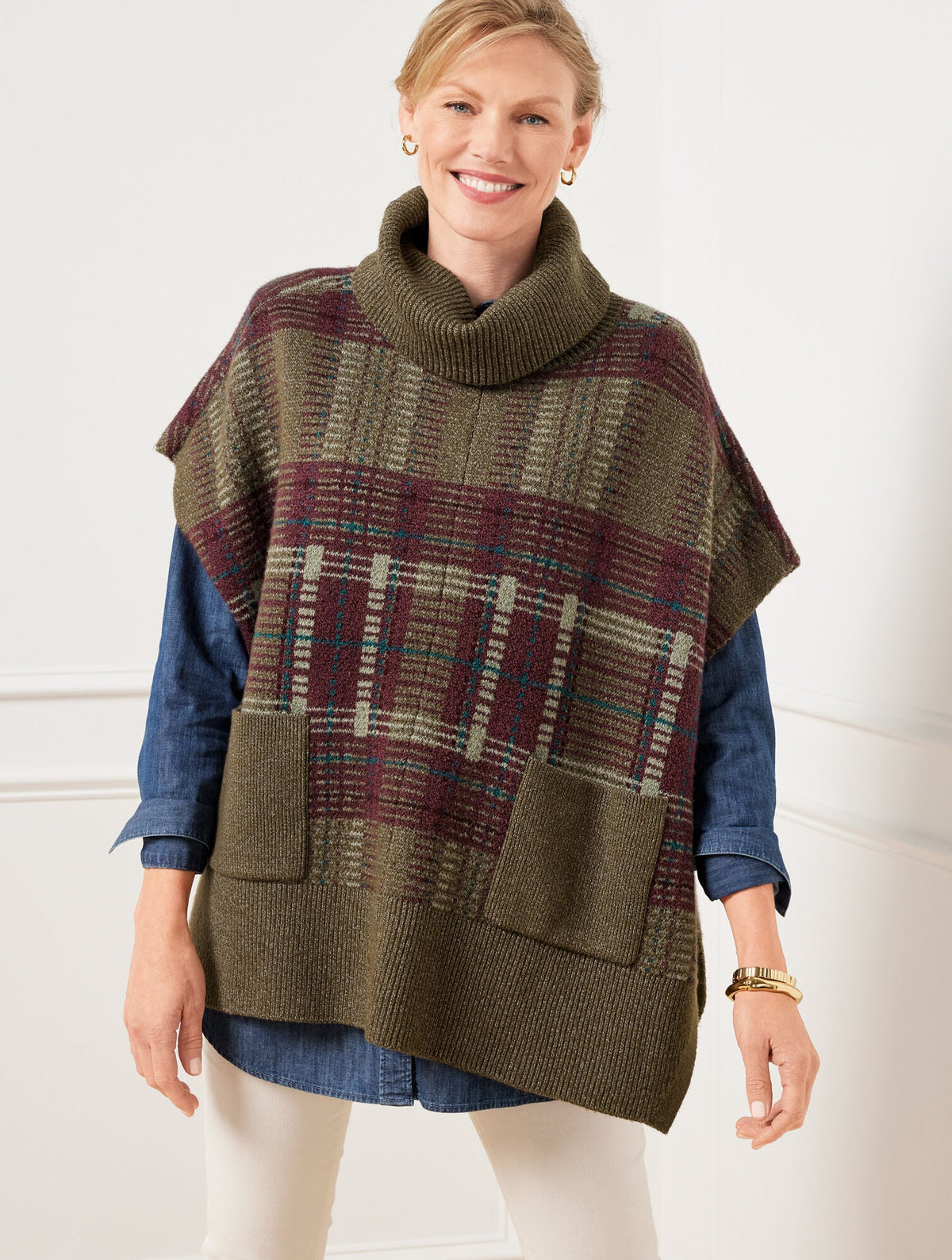Talbots PLAID TURTLENECK PONCHO