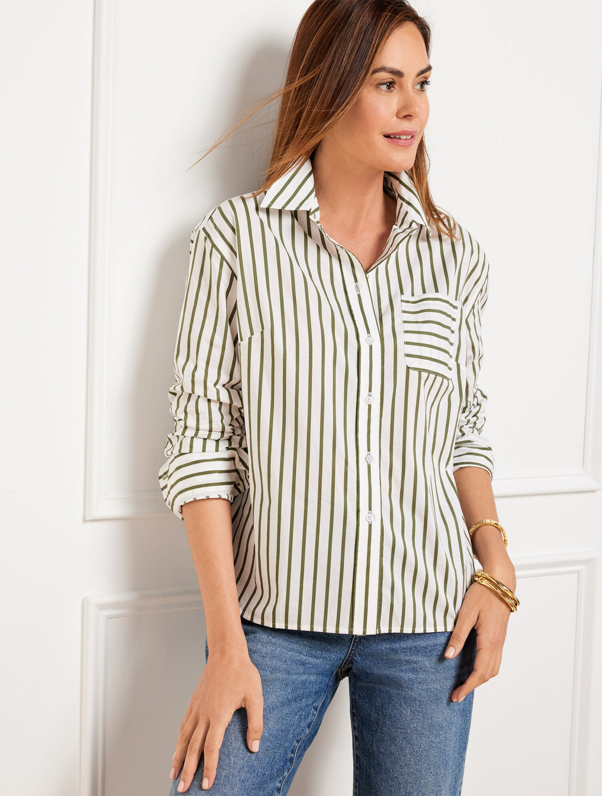 Talbots POPLIN SHORT SHIRT - NAUTICAL STRIPE