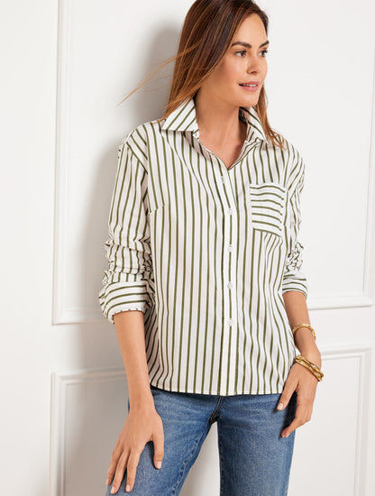 Talbots POPLIN SHORT SHIRT - NAUTICAL STRIPE