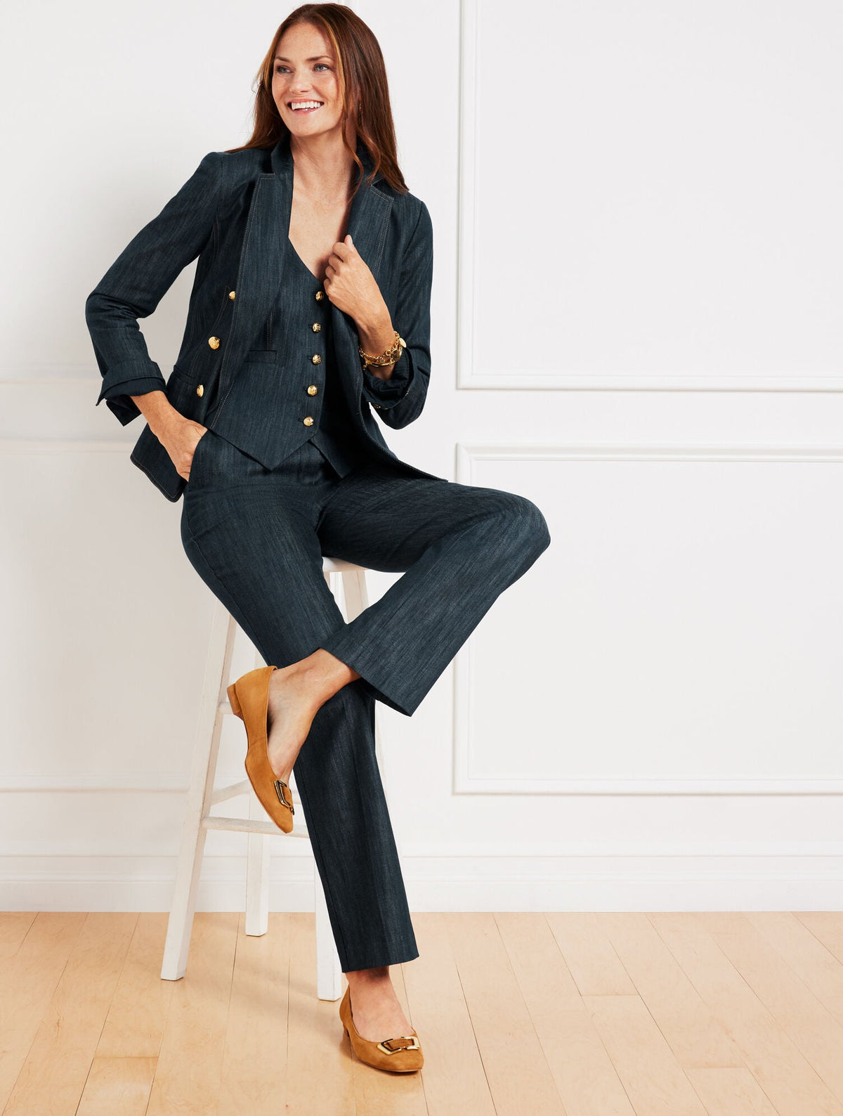 Talbots REFINED DENIM DOUBLE BREASTED BLAZER