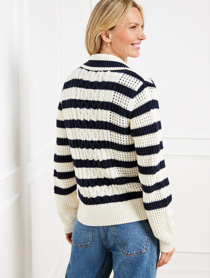 Talbots CABLE KNIT SWEATER JACKET - STRIPE