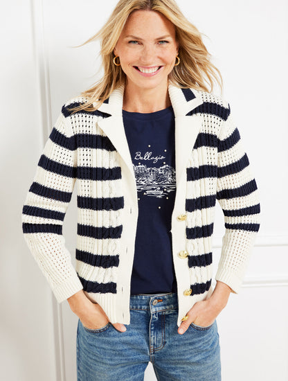 Talbots CABLE KNIT SWEATER JACKET - STRIPE