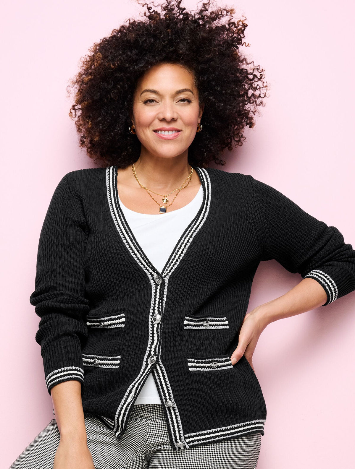Talbots TEXTURE V-NECK CARDIGAN - TIPPED STRIPE