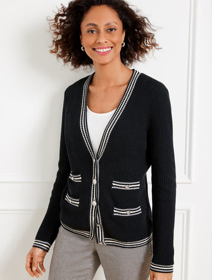 Talbots TEXTURE V-NECK CARDIGAN - TIPPED STRIPE
