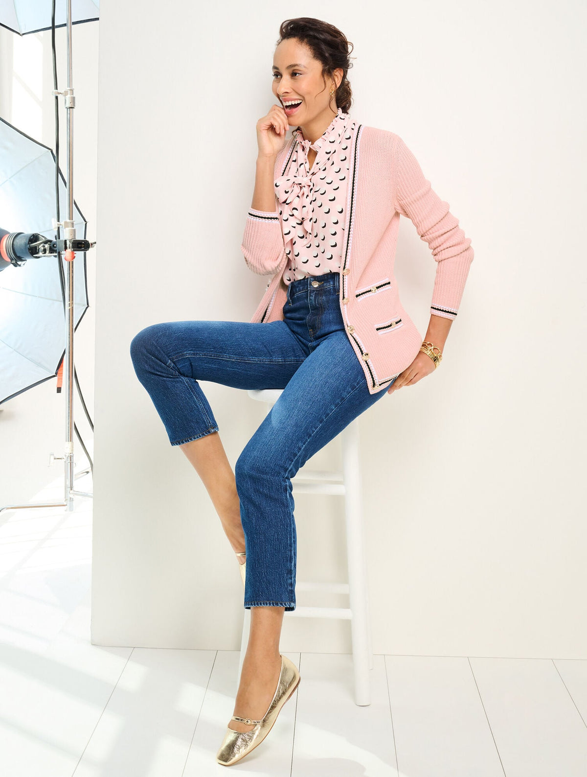 Talbots TEXTURE V-NECK CARDIGAN - TIPPED STRIPE