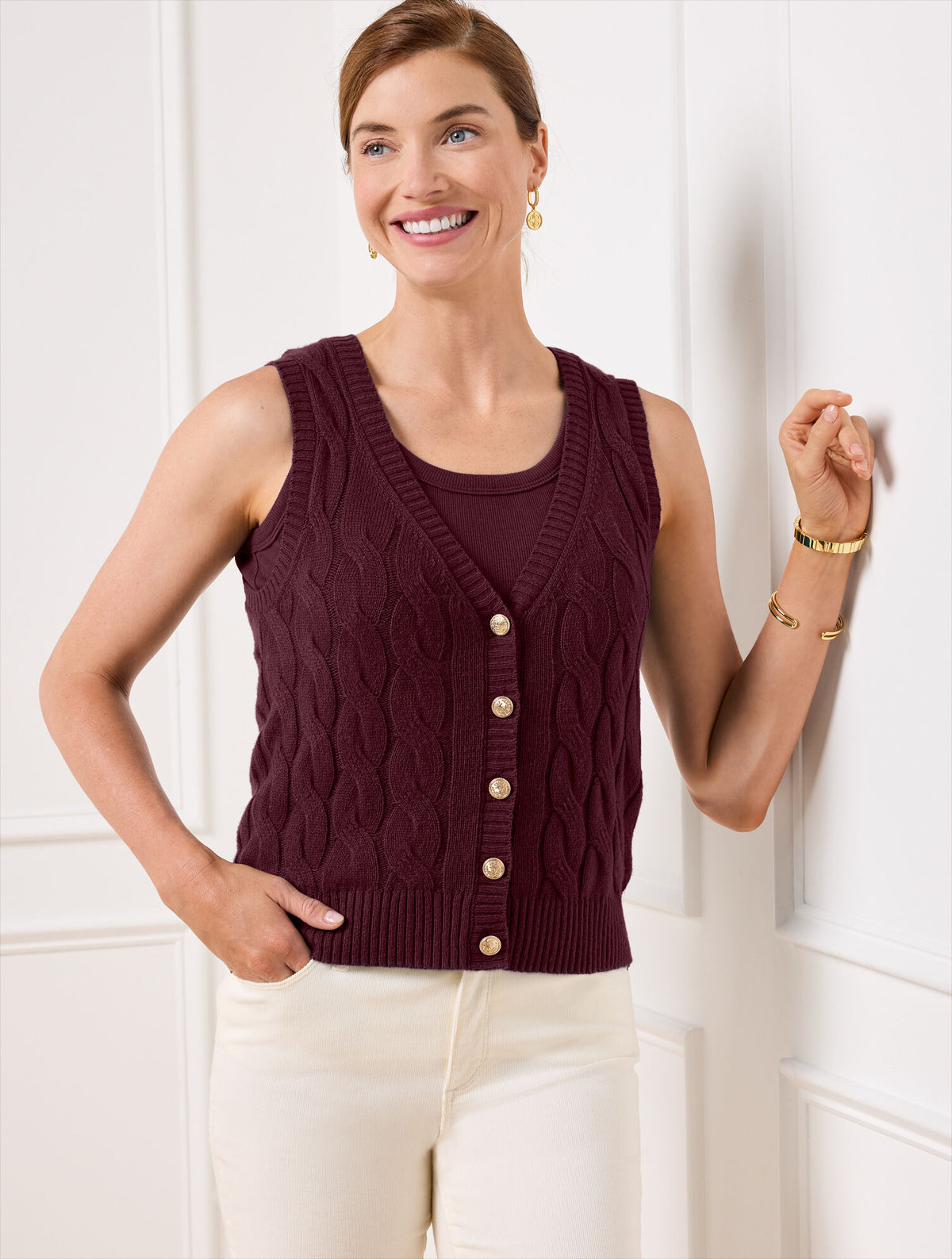 Talbots CABLE KNIT V-NECK SWEATER VEST