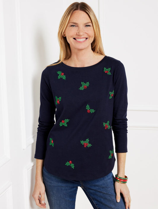 Talbots EMBROIDERED CREWNECK TEE