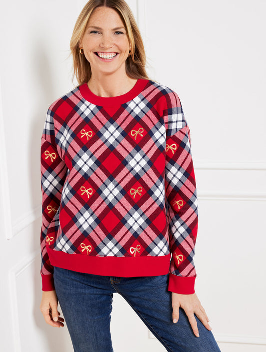 Talbots CREWNECK SWEATSHIRT - CHESTNUT PLAID