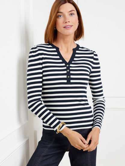 Talbots ROYAL STRIPE RIBBED HENLEY TEE