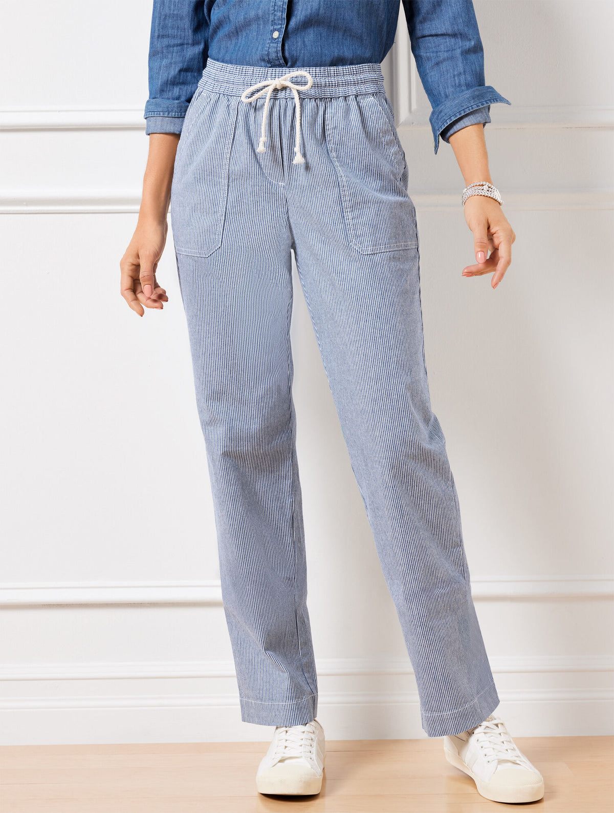 Talbots STRAIGHT LEG DRAWSTRING PANTS - RAILROAD STRIPE