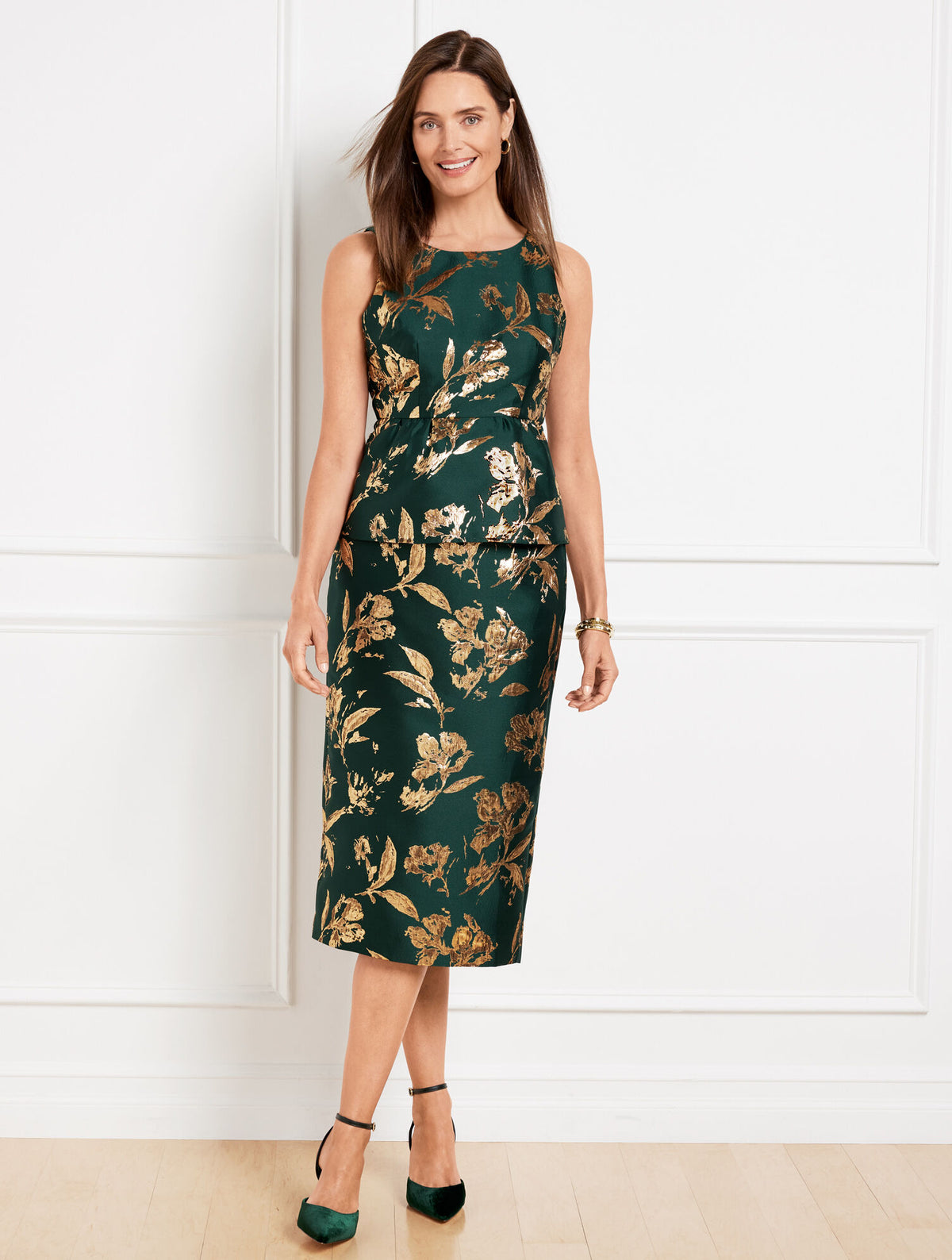 Talbots METALLIC FLORAL JACQUARD PENCIL SKIRT