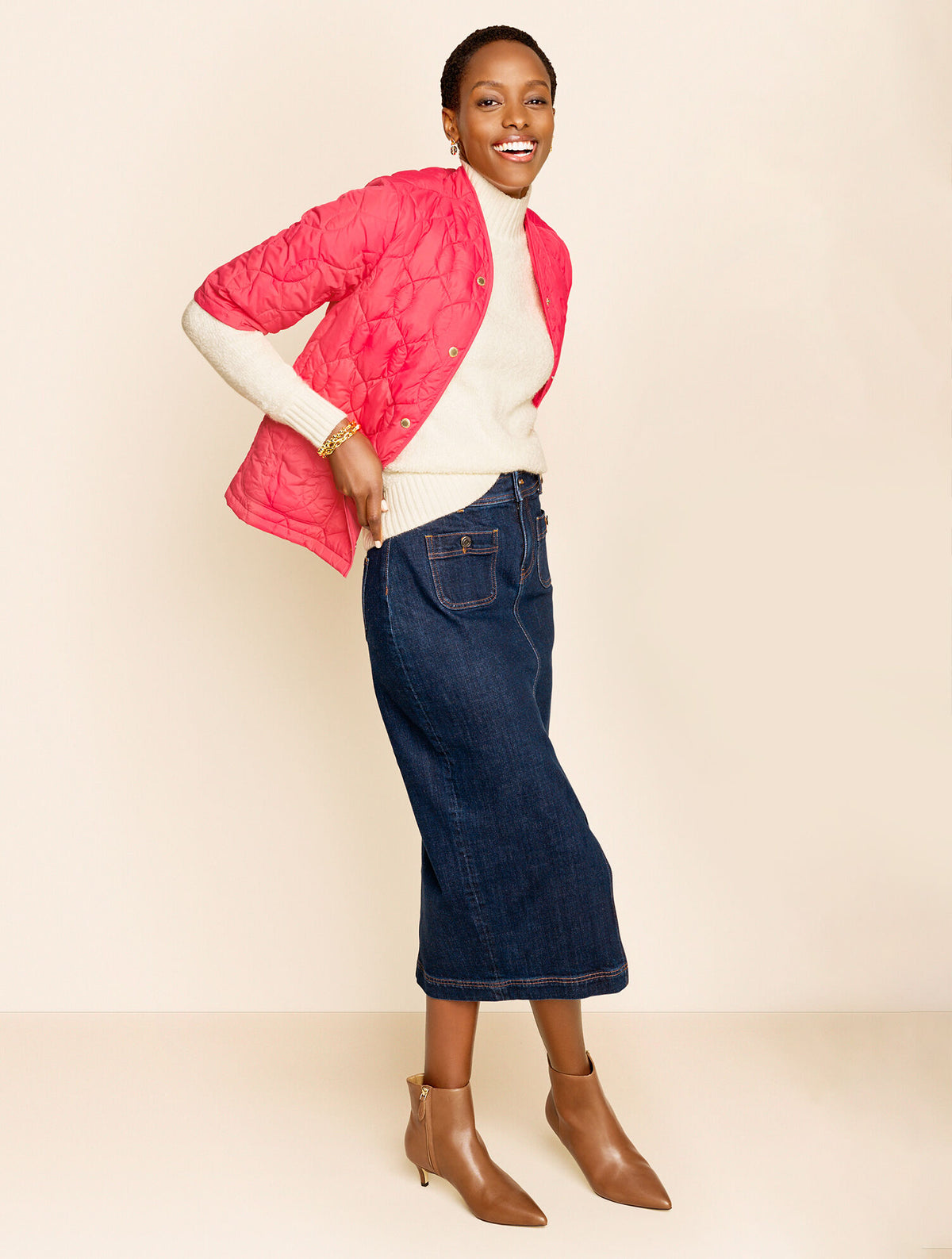 Talbots DENIM MIDI SKIRT - PARK WASH