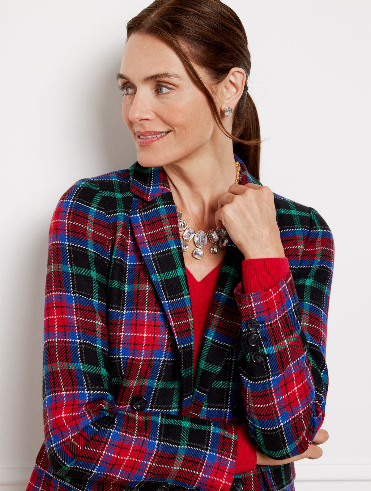 Talbots OPEN FRONT BLAZER - LOG FIRE PLAID