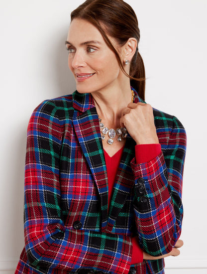 Talbots OPEN FRONT BLAZER - LOG FIRE PLAID