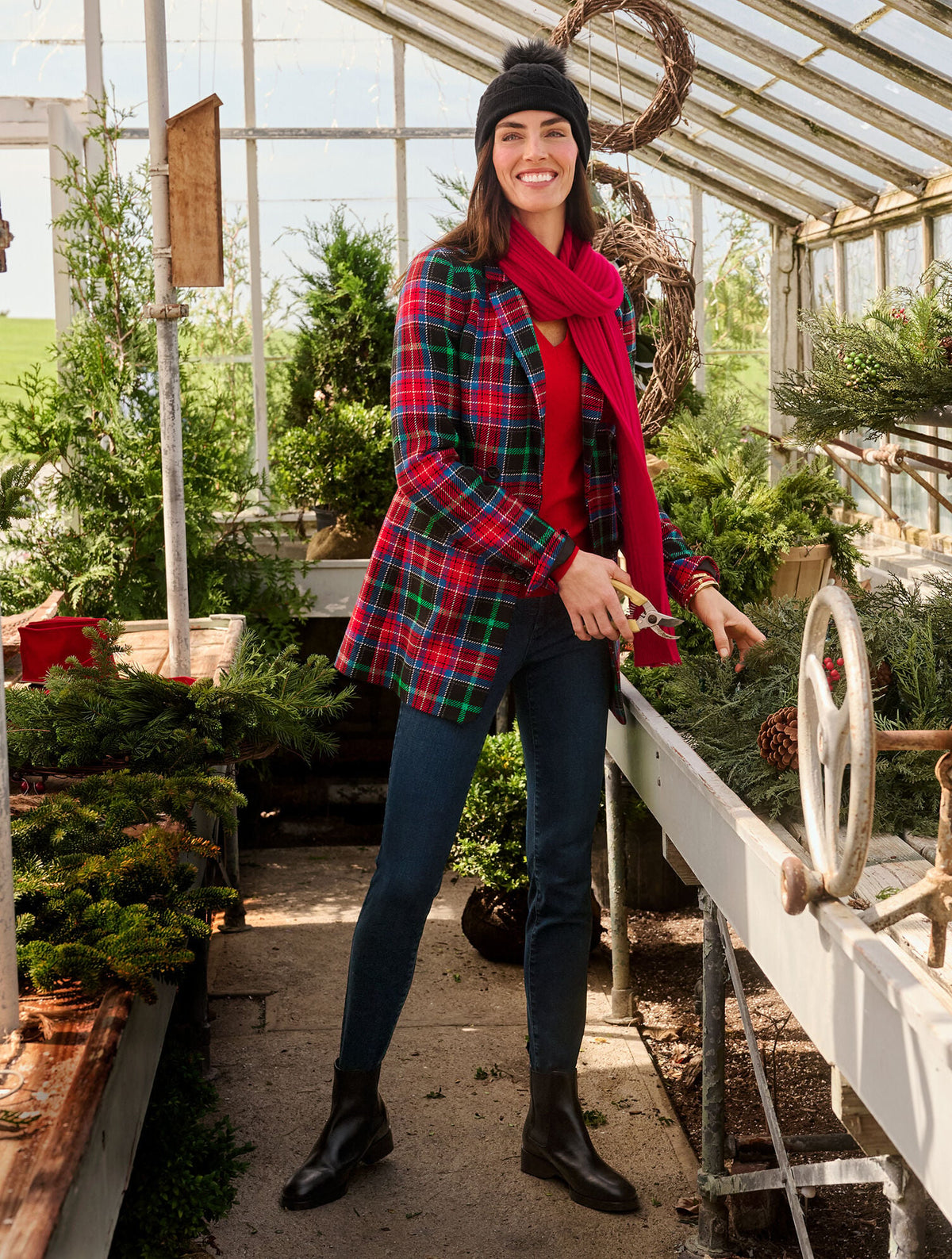 Talbots OPEN FRONT BLAZER - LOG FIRE PLAID