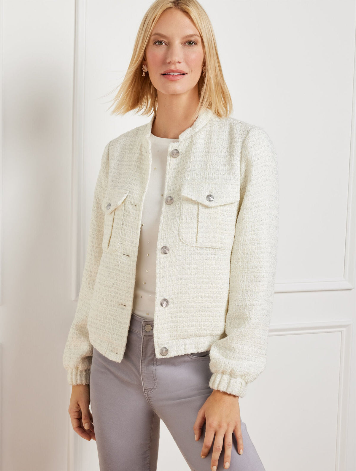 Talbots SPARKLE TWEED BOMBER JACKET