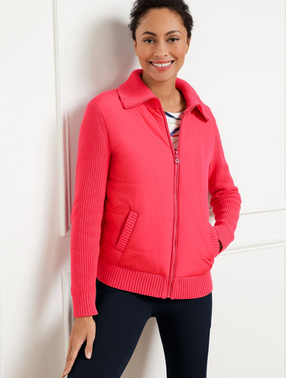 Talbots QUILTED FULL ZIP SWEATER JACKET