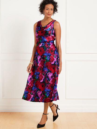 Talbots SATIN COWL-NECK DRESS - WRAPPED FLORAL