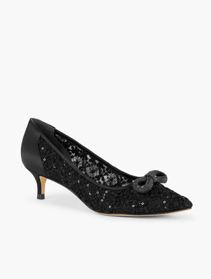 Talbots SYLVIE BOW KITTEN HEEL PUMPS - SEQUIN MESH