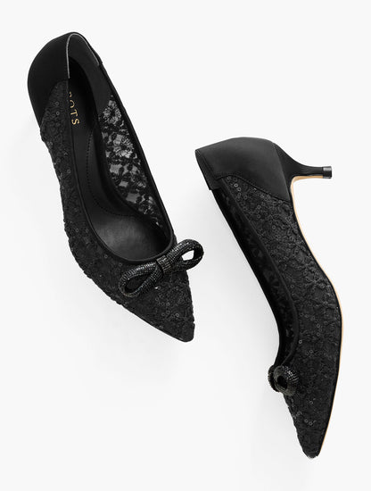 Talbots SYLVIE BOW KITTEN HEEL PUMPS - SEQUIN MESH