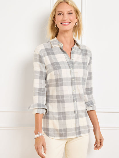 Talbots METALLIC FLANNEL MODERN CLASSIC SHIRT - CHIMNEY PLAID