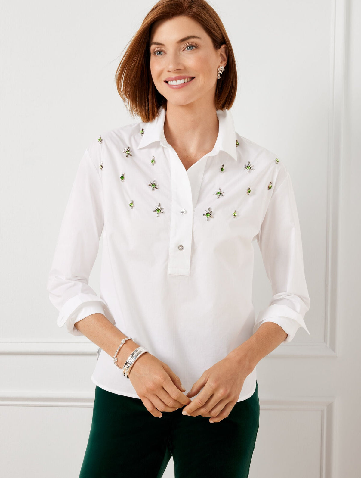 Talbots EMBELLISHED SHORT SHIRT