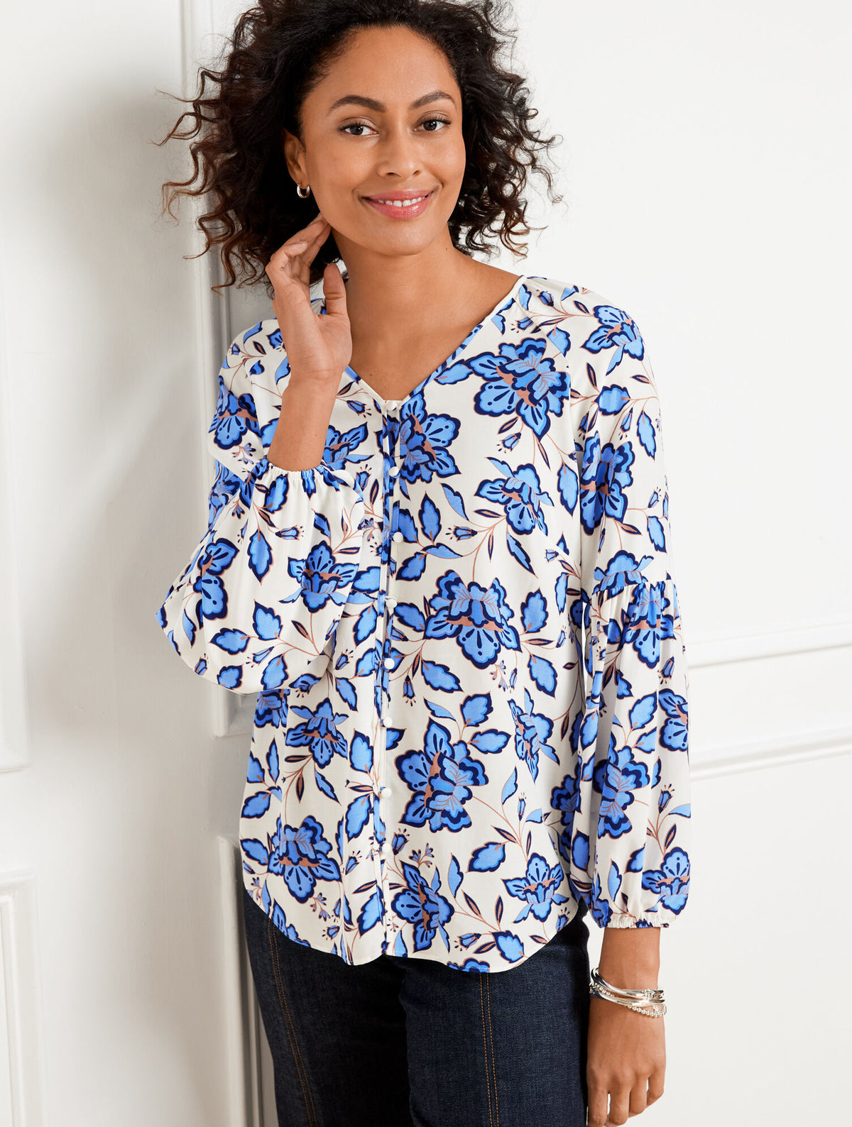 Talbots LANTERN SLEEVE TOP - BLOOMING DAFFODILS