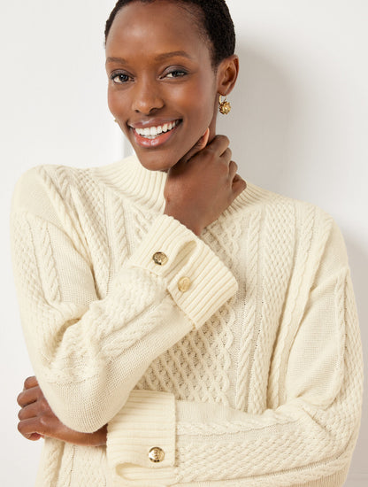 Talbots CABLE KNIT BUTTON CUFF SWEATER