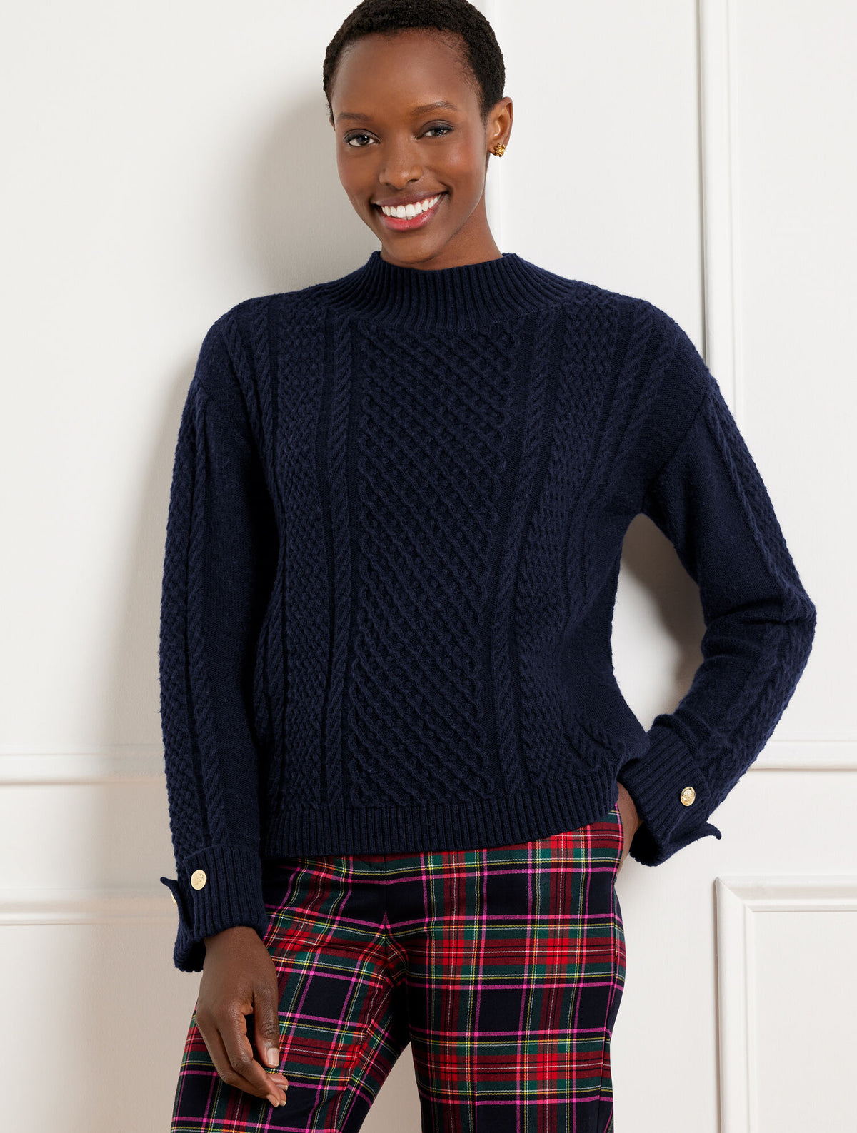 Talbots CABLE KNIT BUTTON CUFF SWEATER