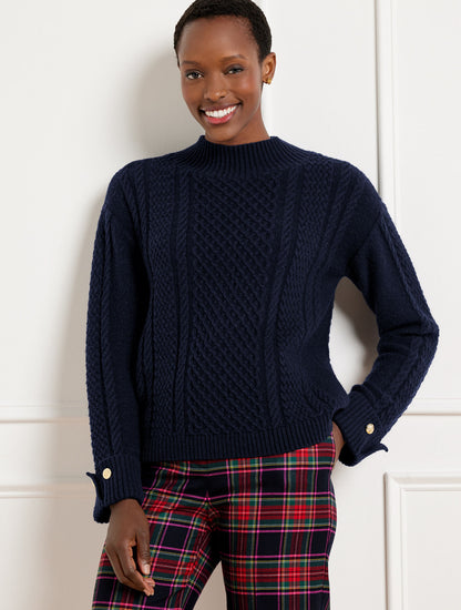 Talbots CABLE KNIT BUTTON CUFF SWEATER