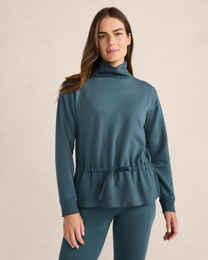 Talbots FLEECE DRAWSTRING-WAIST MOCKNECK TOP
