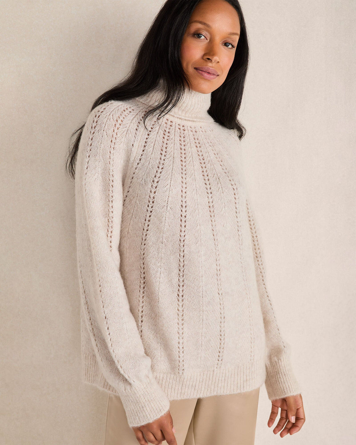 Talbots LOFTY KNIT POINTELLE TURTLENECK SWEATER