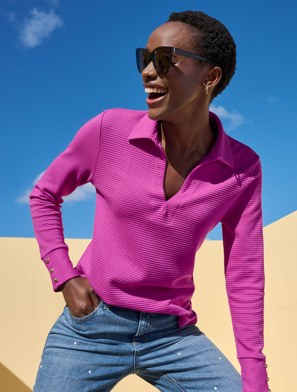 Talbots RIBBED JOHNNY COLLAR SWEATSHIRT