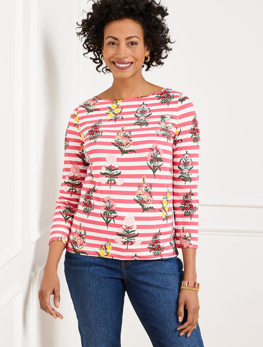 Talbots BATEAU NECK TEE - FLORAL RADIANCE STRIPE