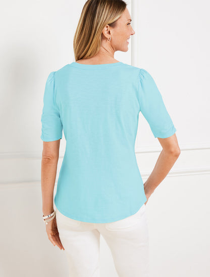 Talbots RUCHED CUFF CREWNECK TEE