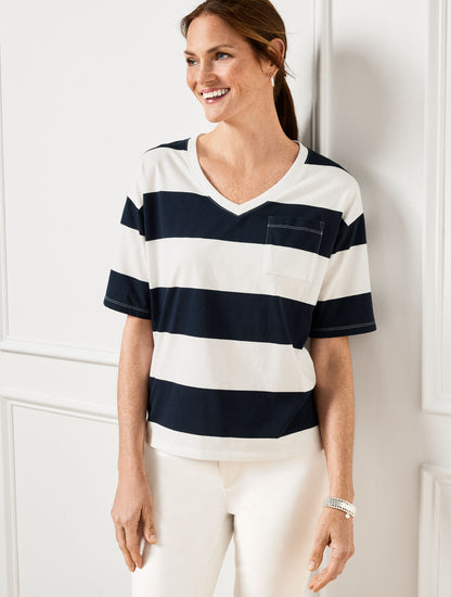 Talbots V-NECK BOXY TEE - QUINCE STRIPE