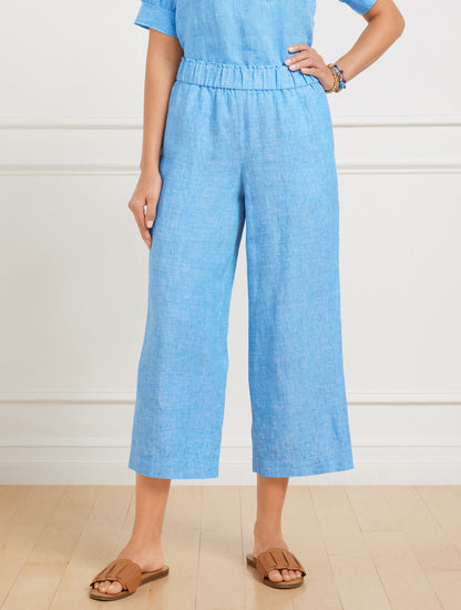 Talbots WIDE CROP PULL-ON WASHED LINEN PANTS - CROSS DYED