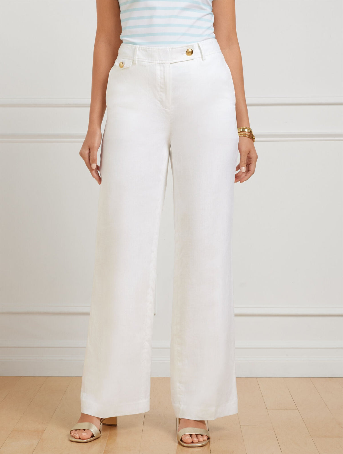 Talbots TALBOTS GREENWICH WIDE LEG LINEN PANTS - WHITE