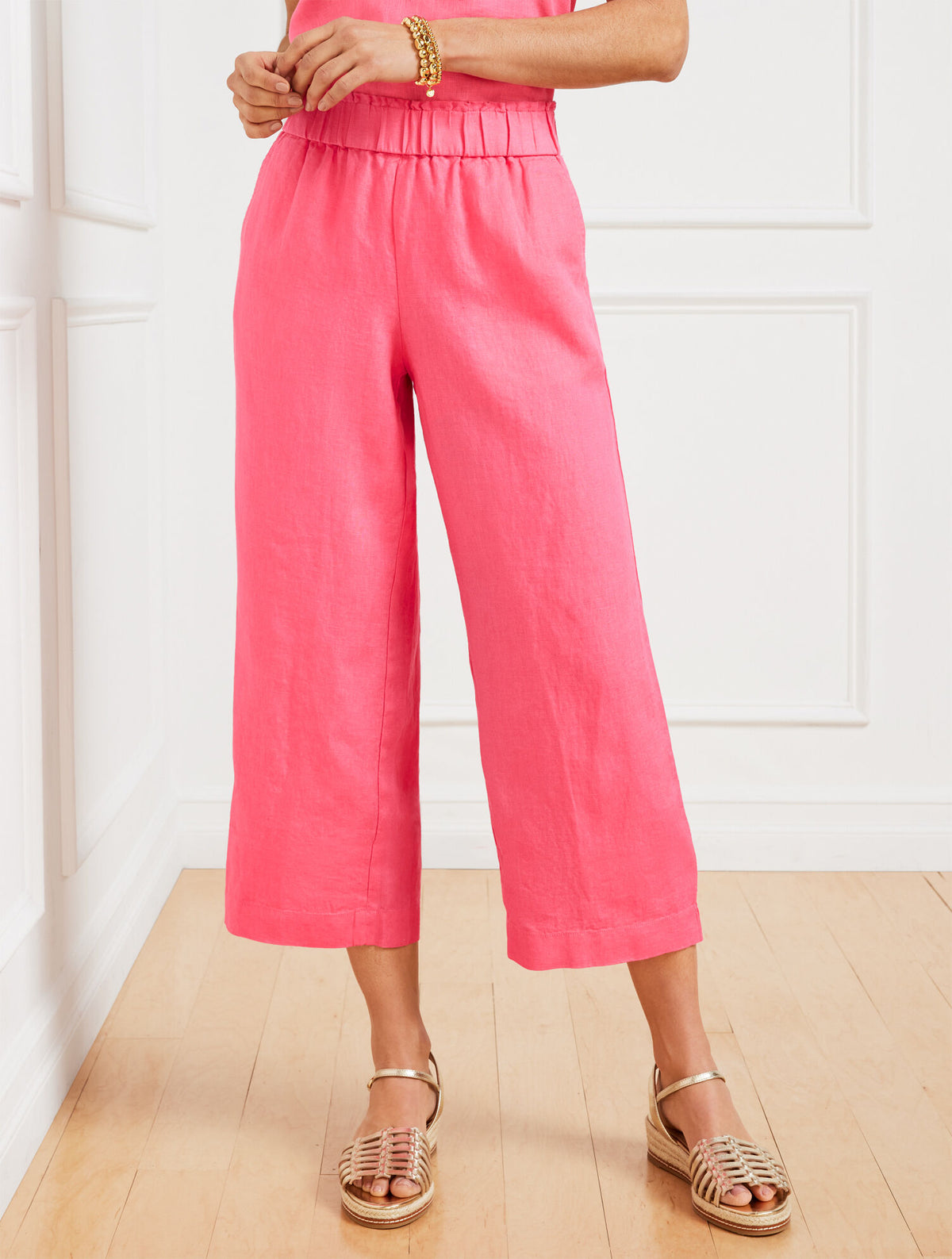 Talbots WIDE CROP PULL-ON WASHED LINEN PANTS