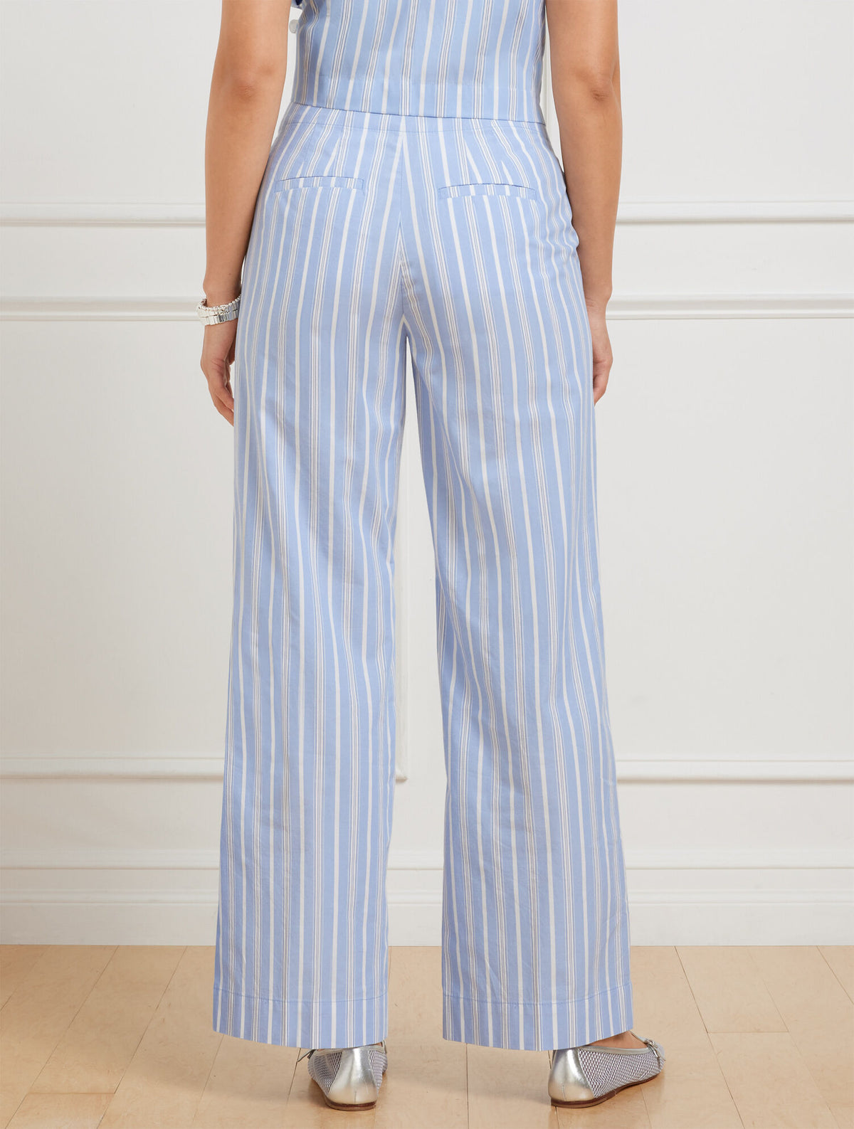 Talbots WIDE ANKLE FRESH POPLIN PANTS - DEWDROP STRIPE