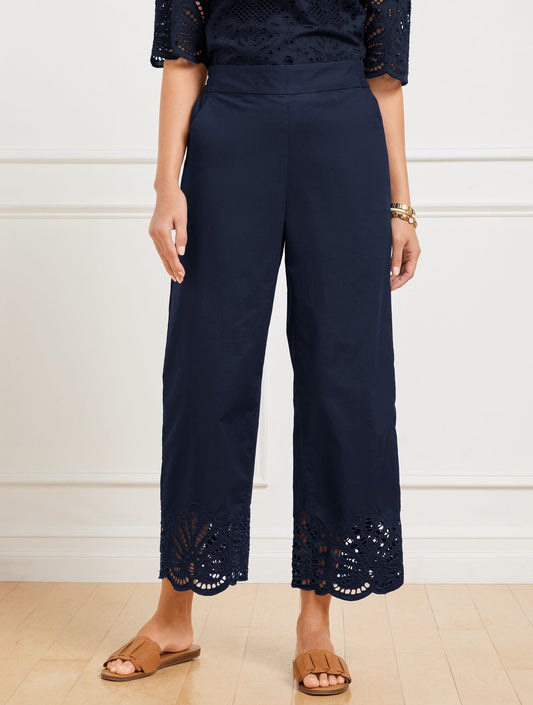 Talbots WIDE CROP PULL-ON FRESH POPLIN PANTS - EYELET HEM